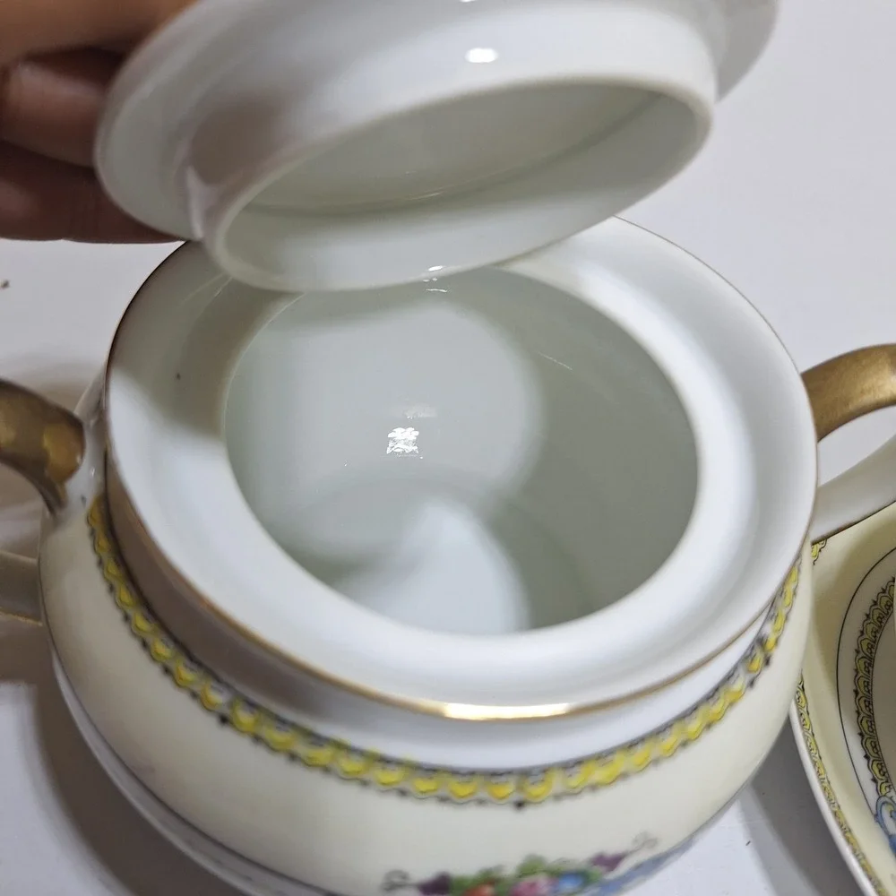 Antique Noritake Malvern Hand Painted Sugar Bowl Creamer Underplate Japan M Mark